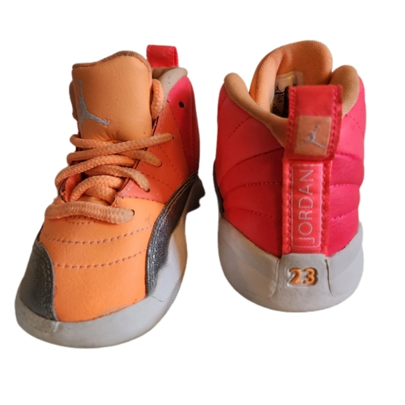 NIKE AIR JORDAN 12 RETRO SUNRISE RACER PINK MANGO 819666-602 SIZE 5C - Picture 7 of 9